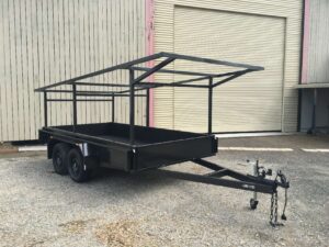 12x6 One Piece Fold Full 2.5mm Checker Plate Tandem Trailer with Heavy Duty Custom Rack 2000kg ATM