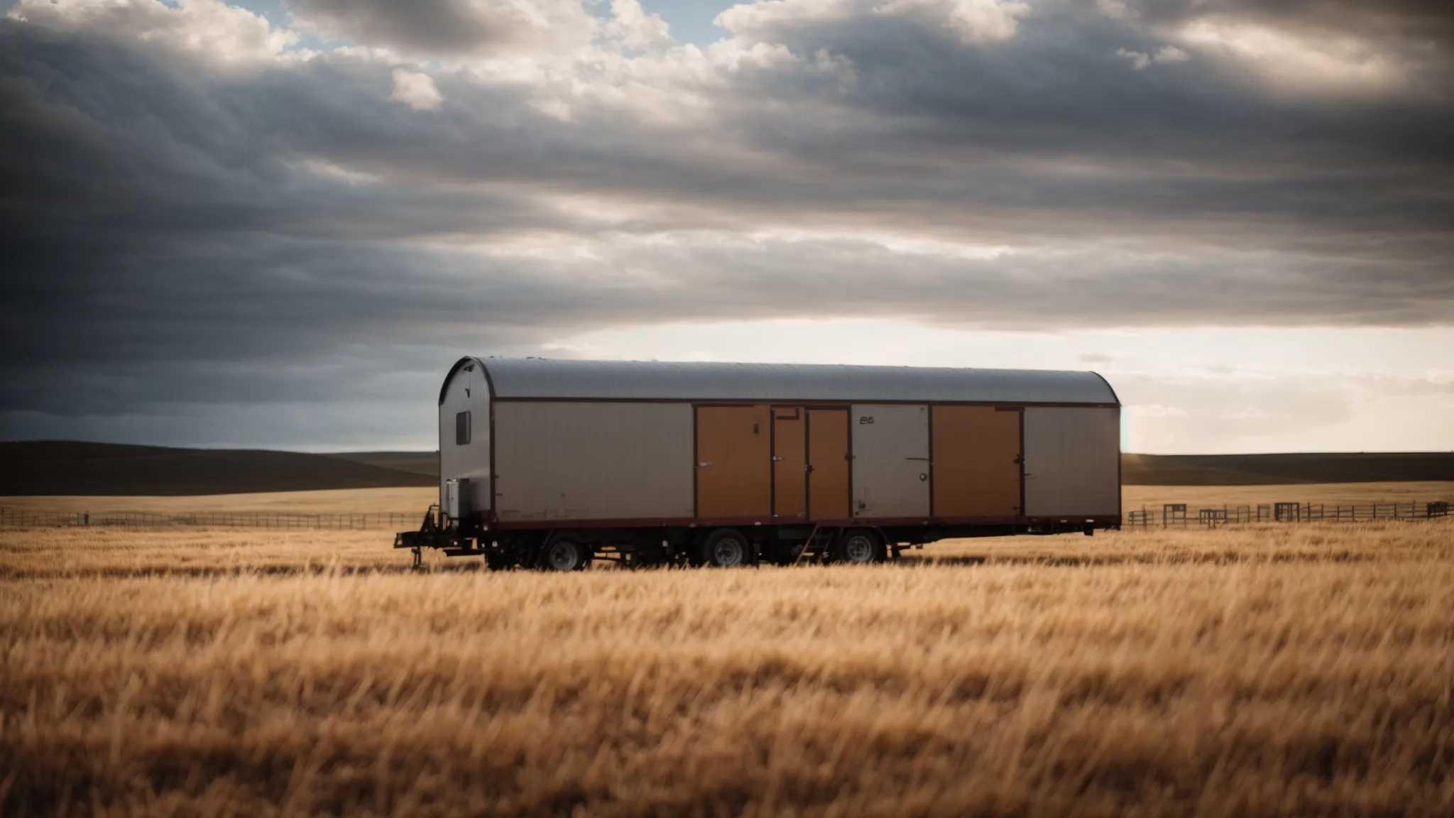 a lone farm trailer standing in the vast expanse of an australian farm, basking under the expansive sky.