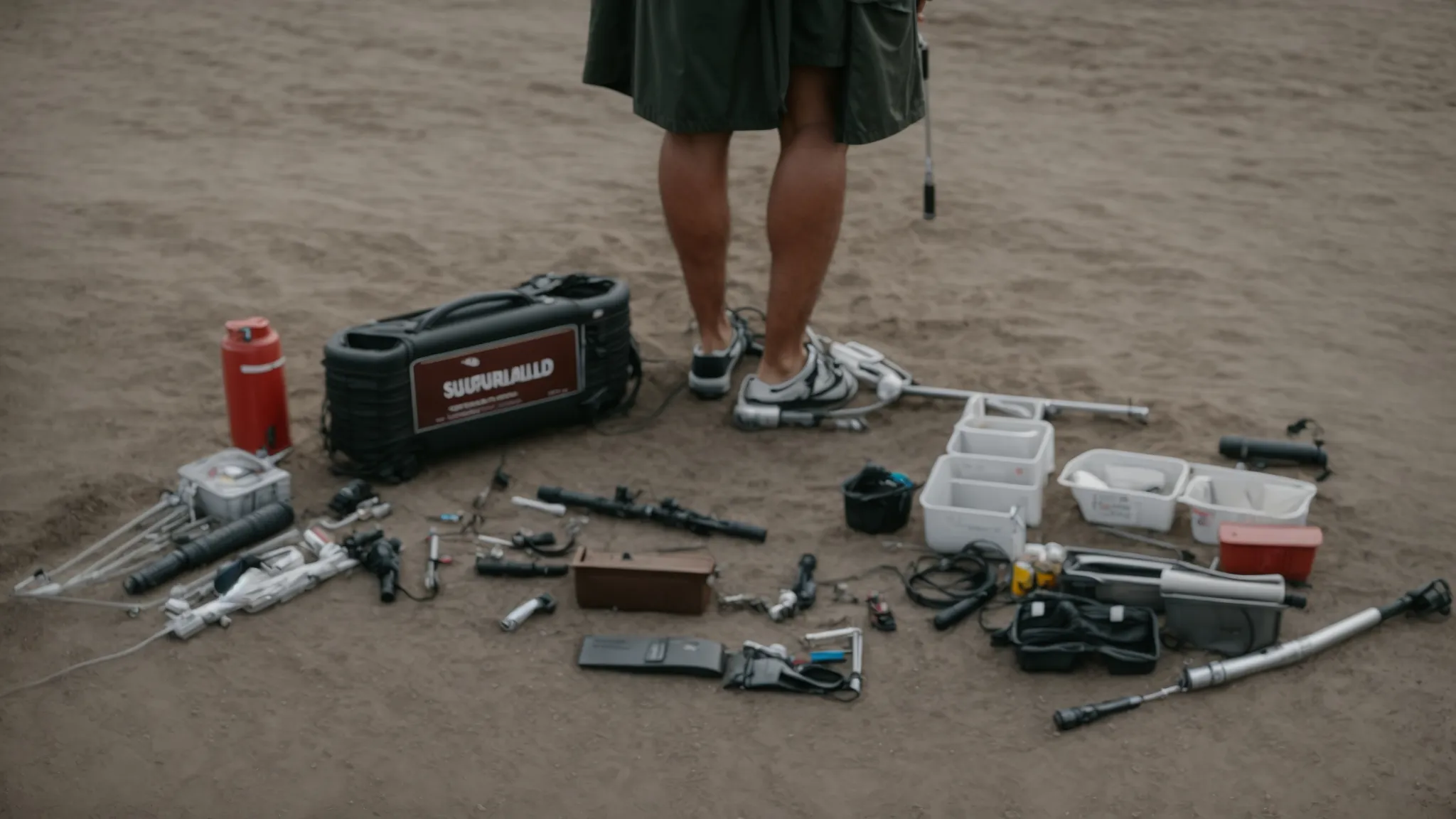 a person stands proudly next to a trailer, with essential tools spread out, ready to begin the installation of a new suspension kit.