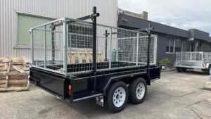 8x5 Galvanised and Powder Coated Tandem Trailer with 900mm cage and Racks MEL